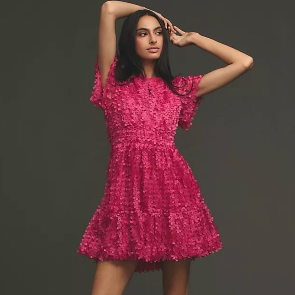 Anthropologie Hot Pink Floral Dress